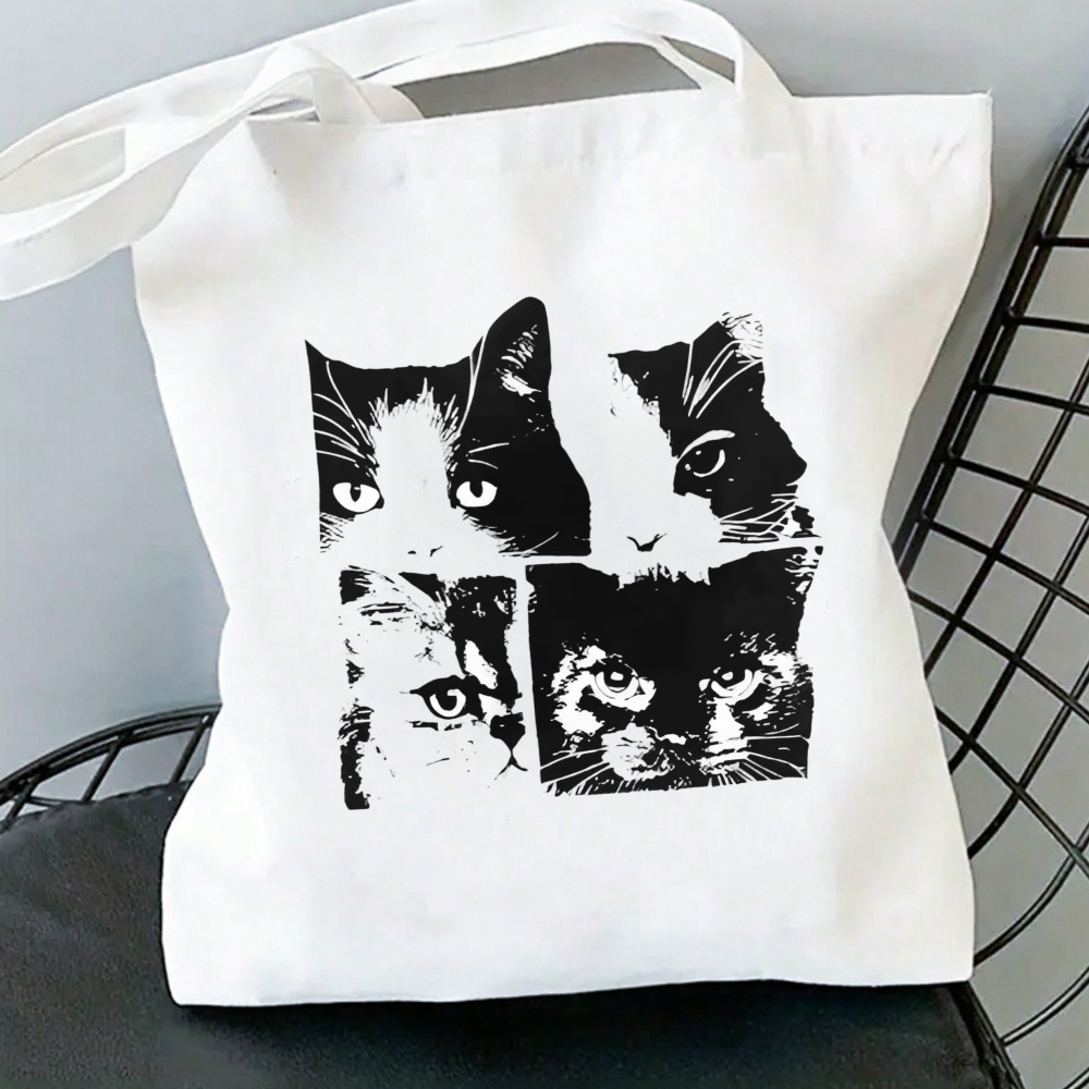 Tote Bag Canvas Print - Minimalist Cat Collage Canvas Tote Bag
