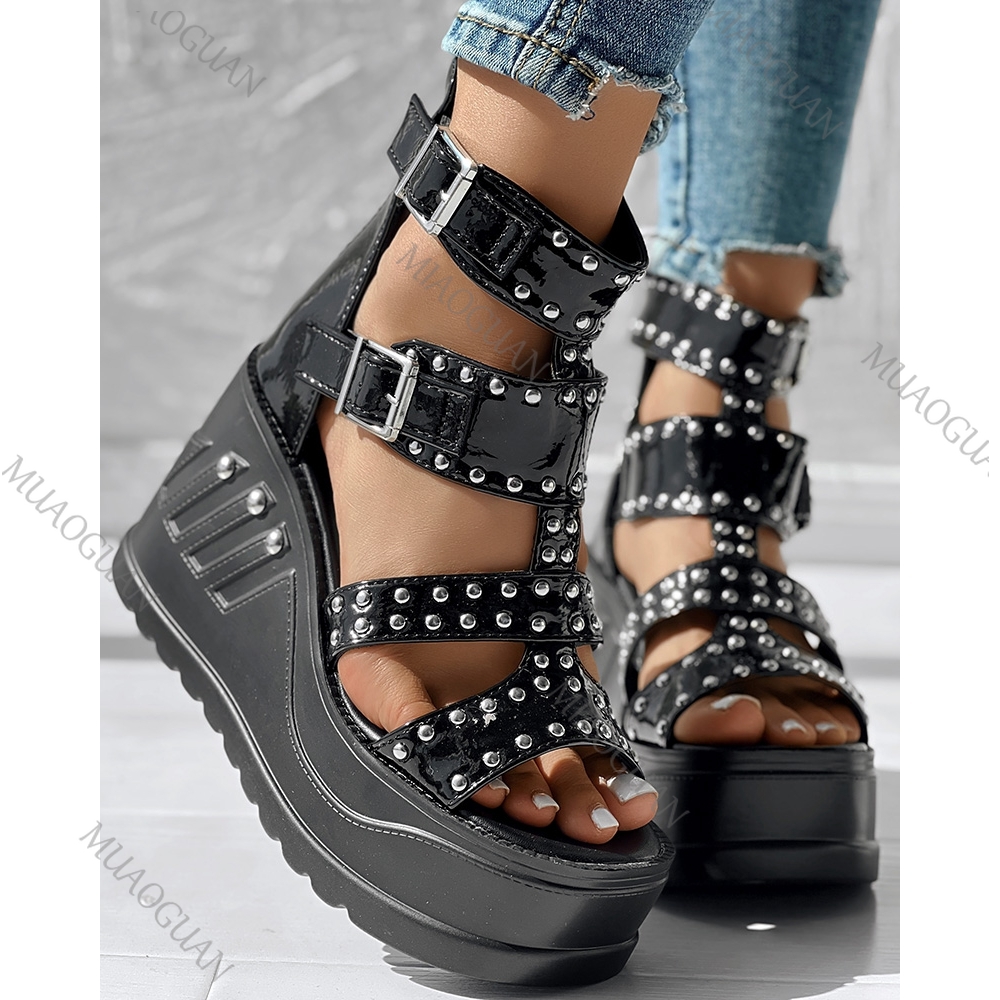 Street Fashion Lady - Fashion Women Peep Toe Black Sandals