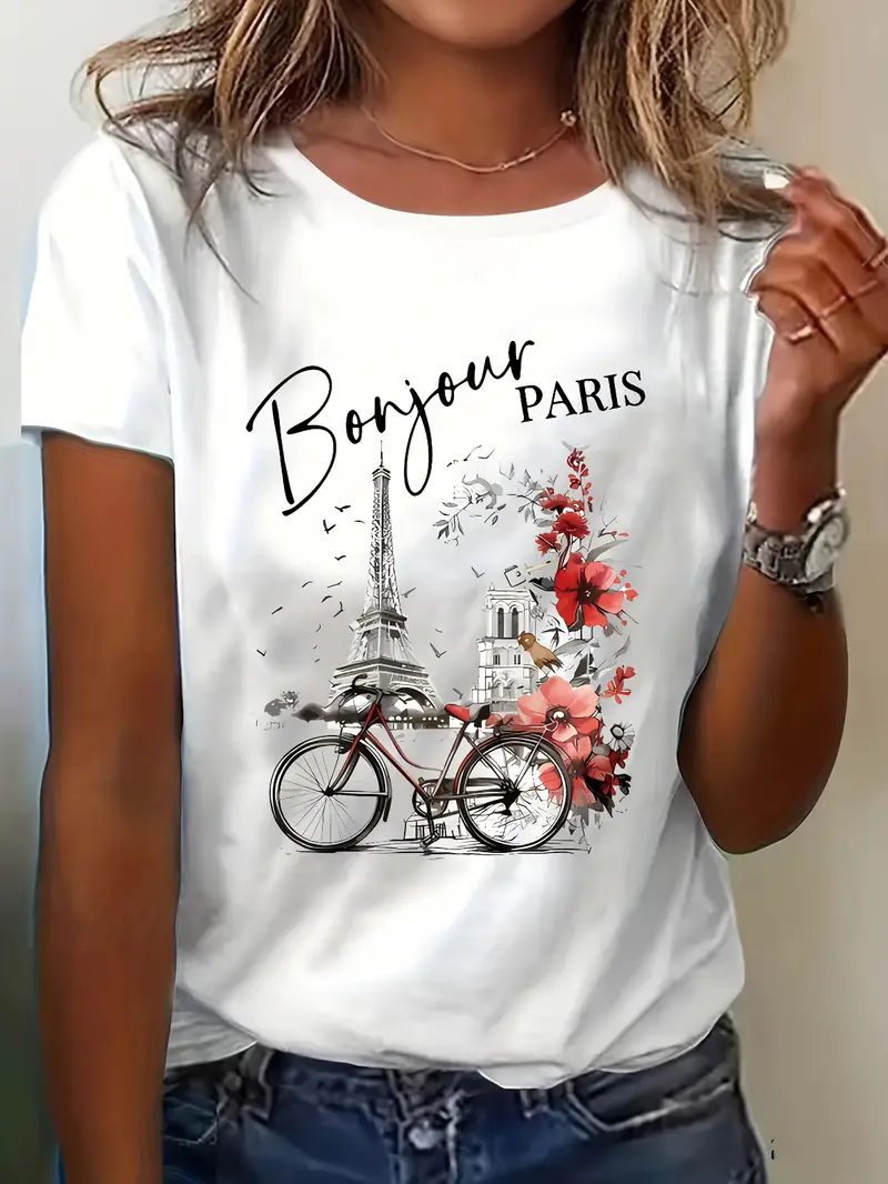 Street Fashion In Paris - Fashion Bonjour Paris Text Print Short