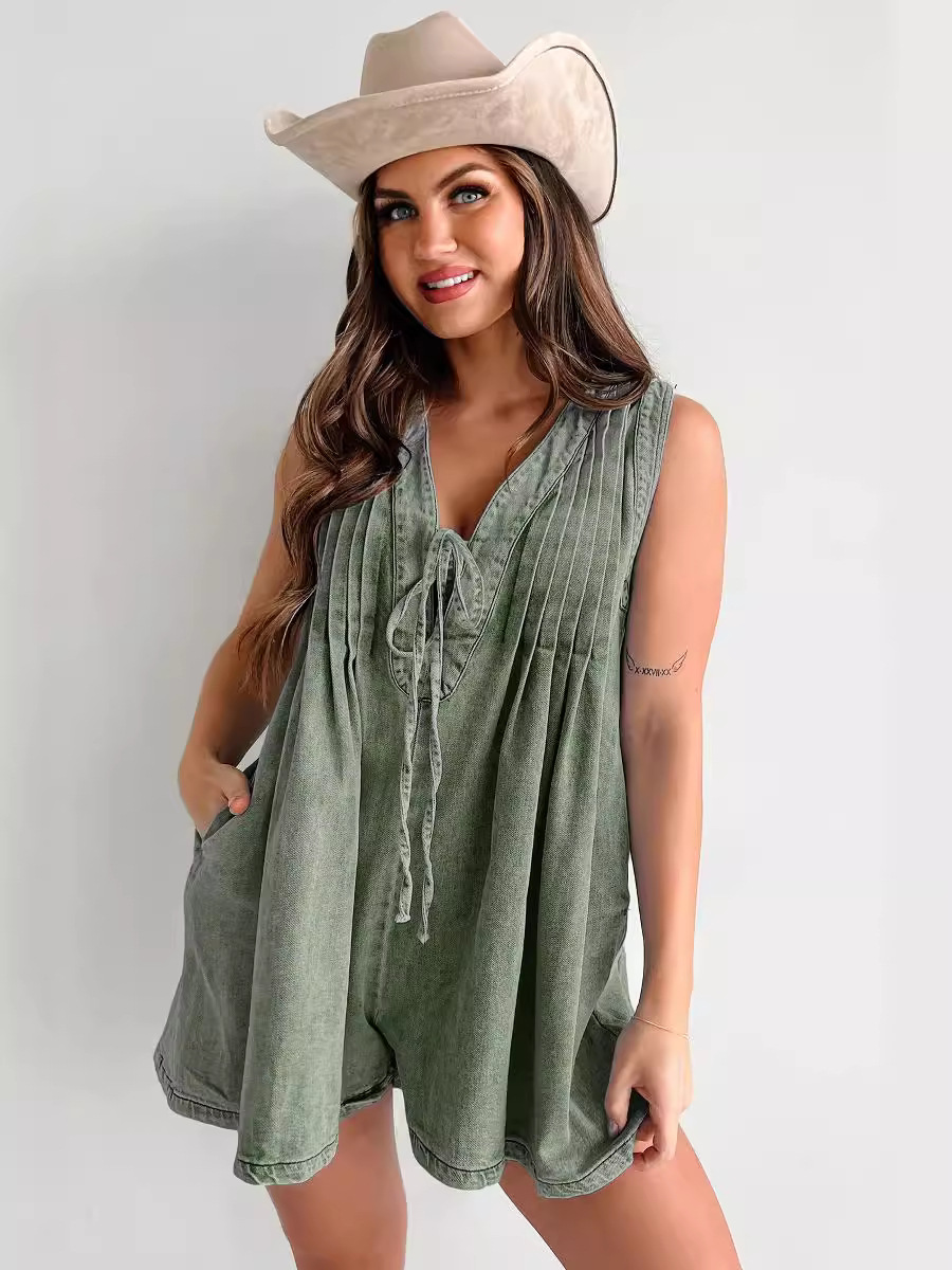 Street Fashion Denim - Street Personality Trend Sleeveless Denim Jumpsuit,