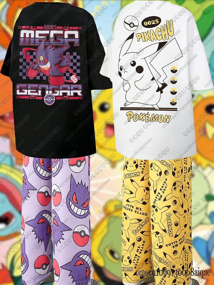 Street Fashion Female - 2026 Anime Pikachu&Gengar Summer Tshirts+Pajamas Pants
