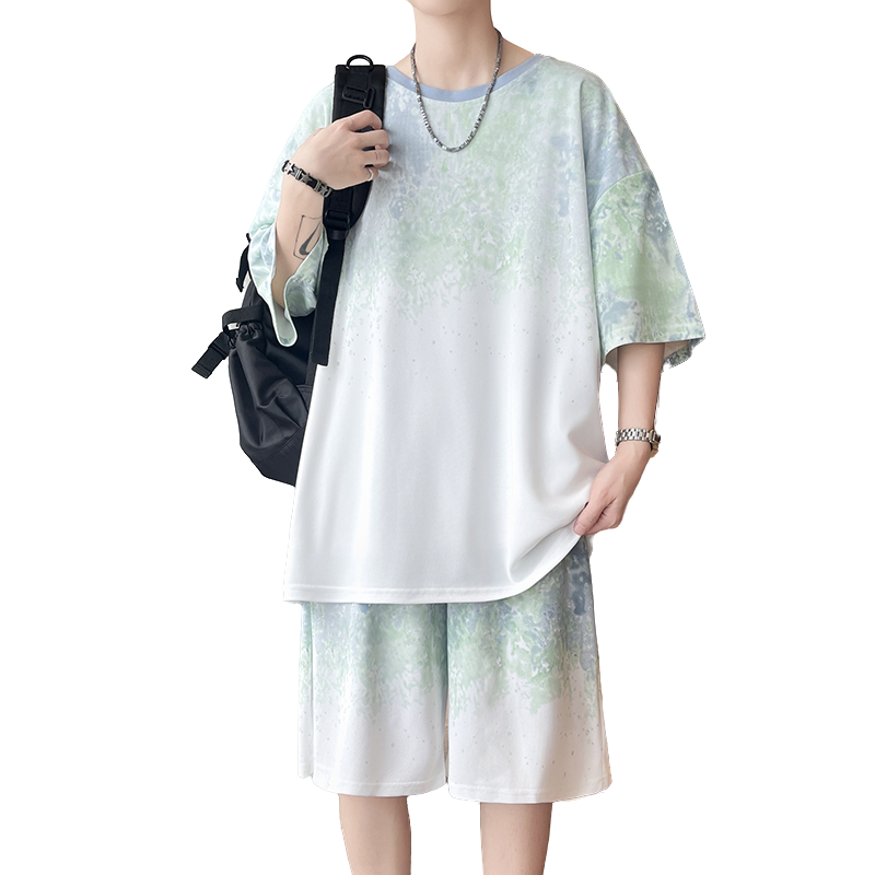 Street Fashion China - 【Top 5-Point Pants】Men's T-Shirt Set New