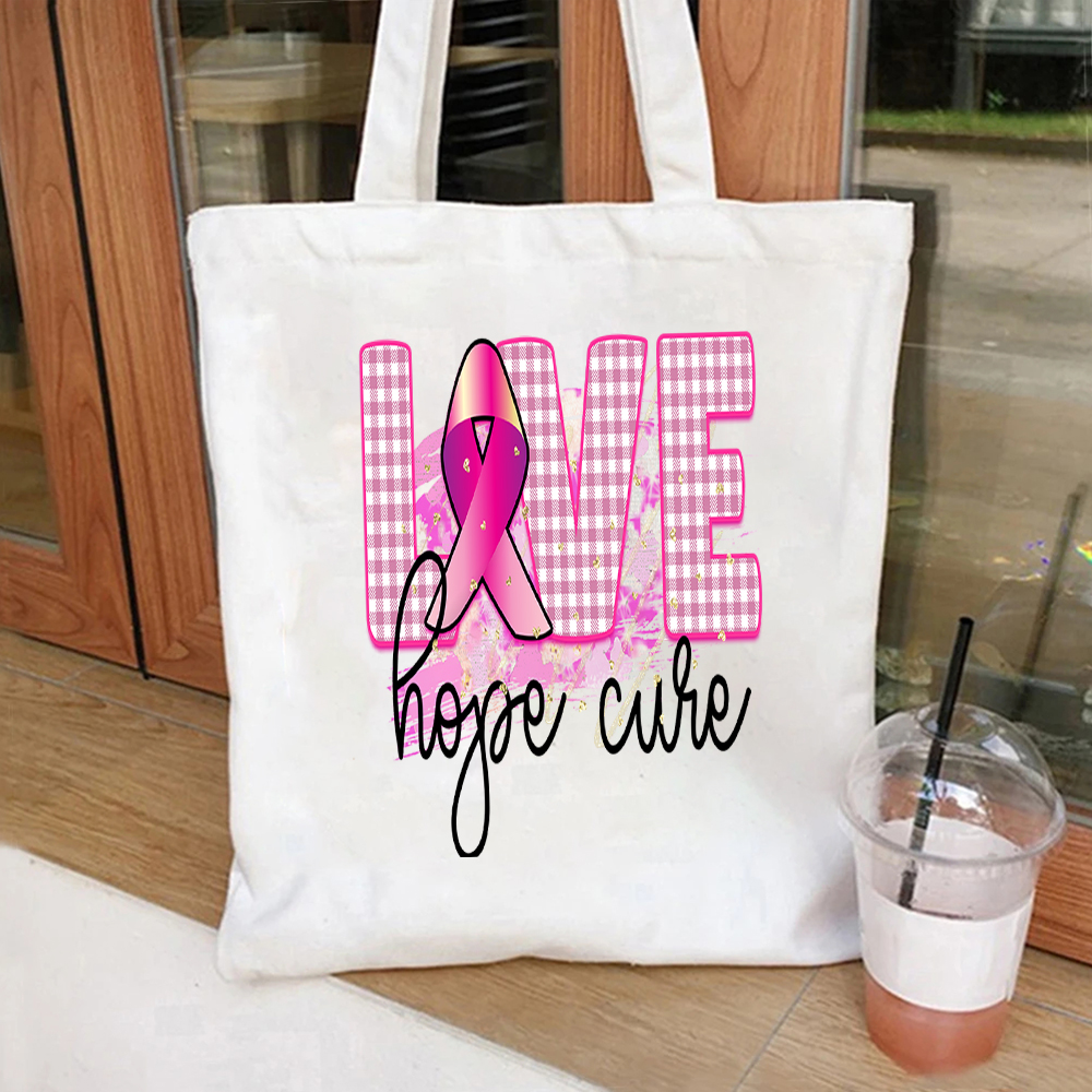Love Hope Cure Pink Ribbon Dot - مراجعة Tote Bag Canvas Print وسعره