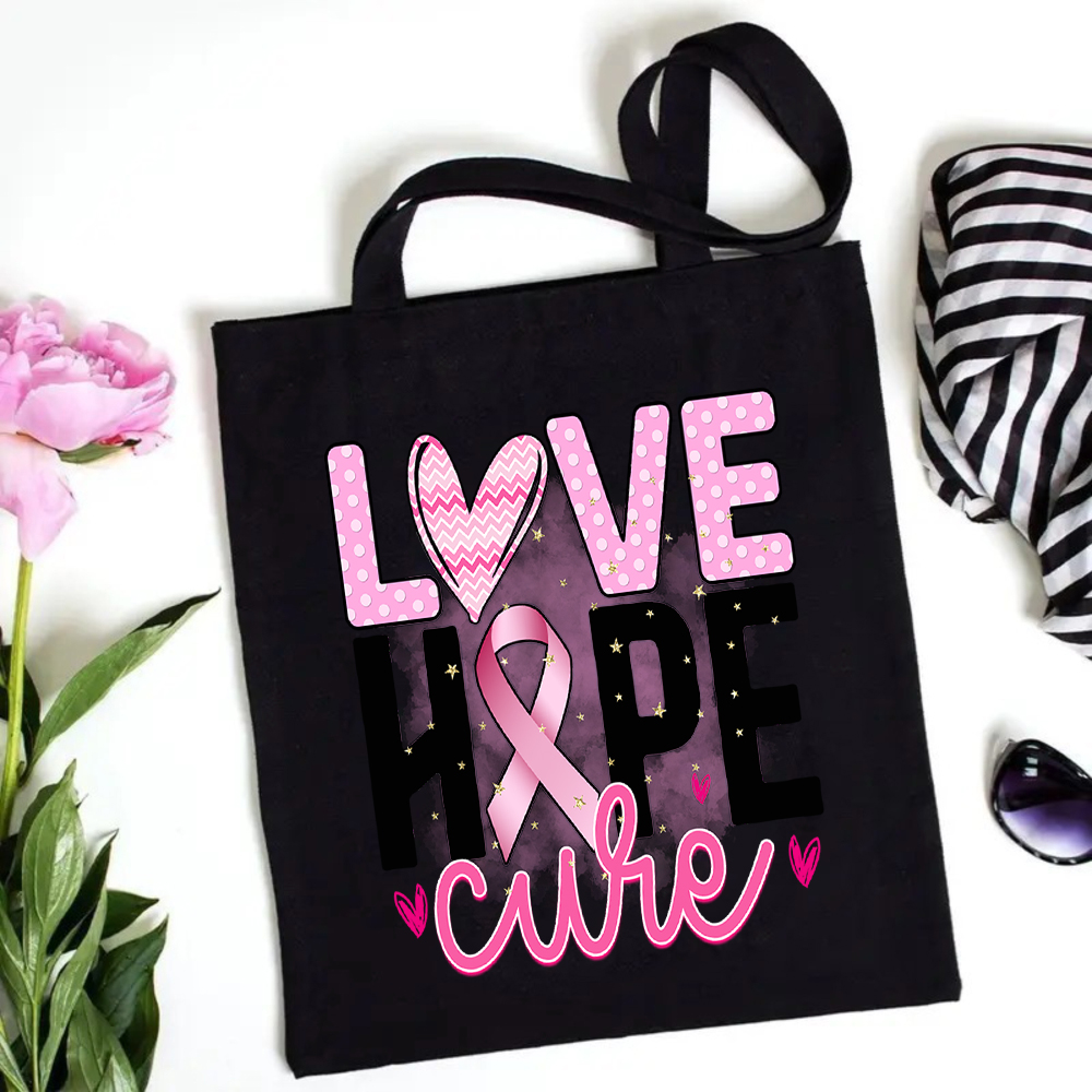 Love Hope Cure Pink Ribbon Dot - مراجعة Tote Bag Canvas Print وسعره