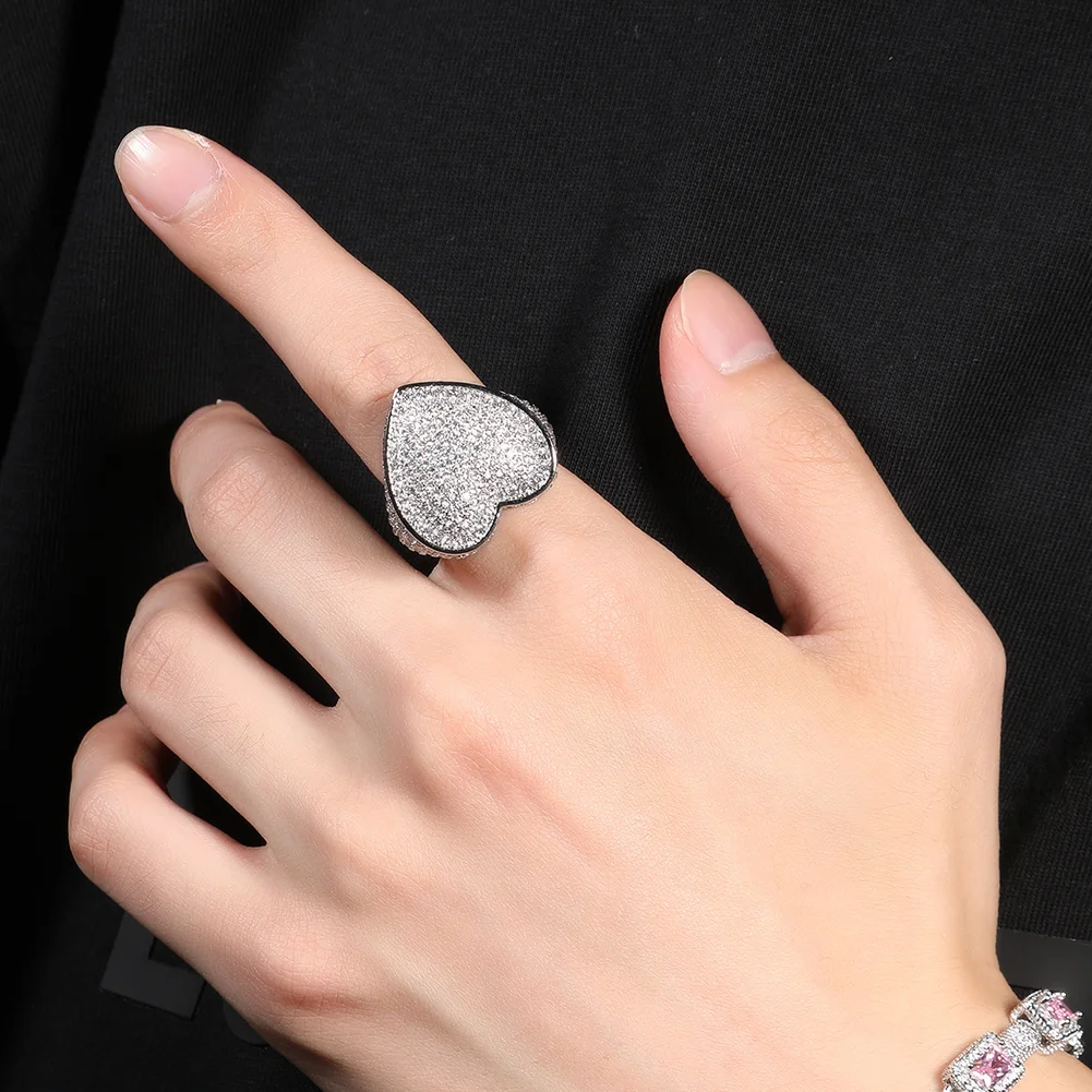 925 Silver Plated Big Heart Fu - مراجعة Street Fashion Rings وسعره