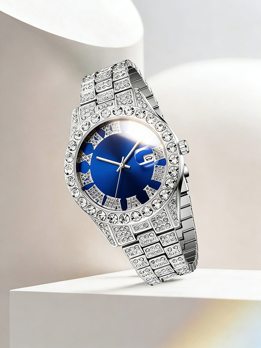 Silver Blue Men's Quartz Watch - مراجعة Street Fashion Rings وسعره