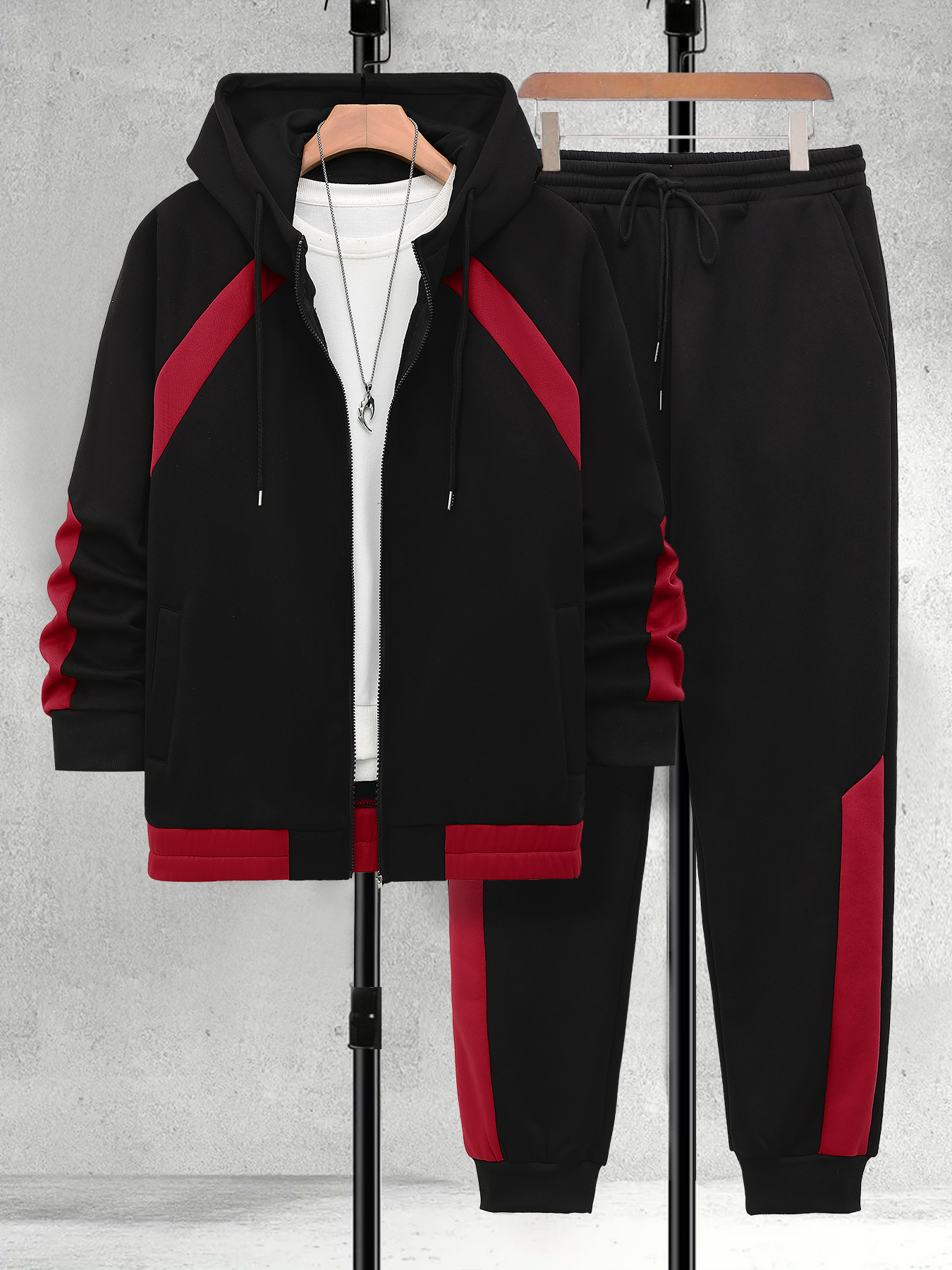 Men's Plus Size Black & Red Co - مراجعة Street Fashion Art وسعره