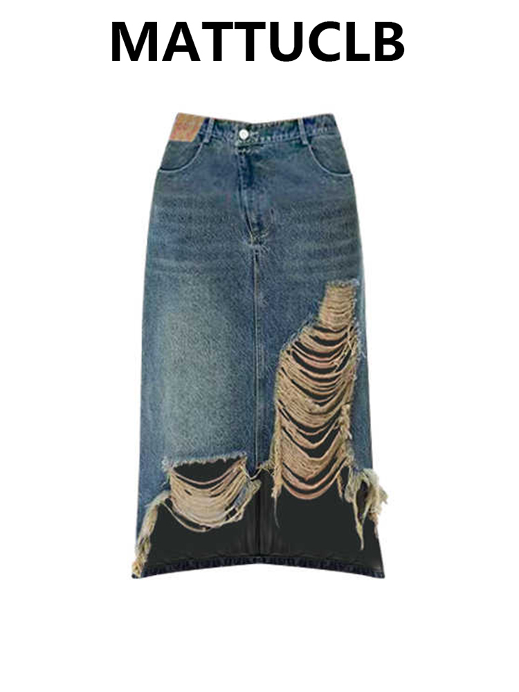 Women 2000s Midi Skirt Ripped  - مراجعة Street Fashion Denim وسعره
