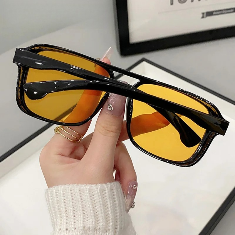 Square Double Bridges Sunglass - مراجعة Street Fashion Glasses وسعره