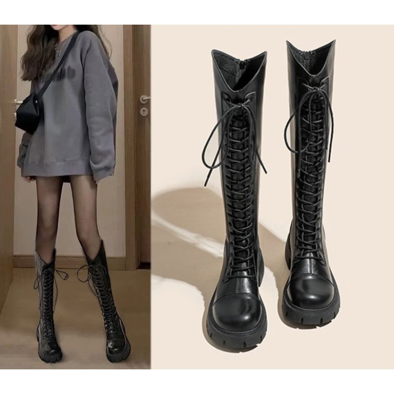 Winter Platform Cross Lace Up  - مراجعة Street Fashion Female وسعره