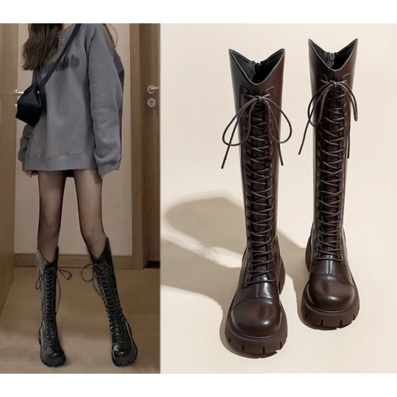 Winter Platform Cross Lace Up  - مراجعة Street Fashion Female وسعره