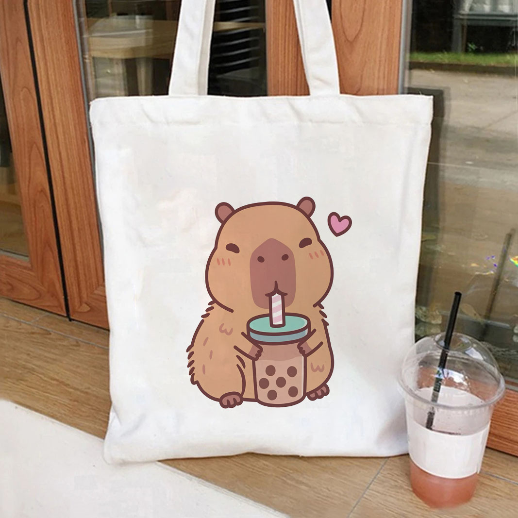 1pc Japanese Style capybara Pr - مراجعة Tote Bag Canvas Print وسعره