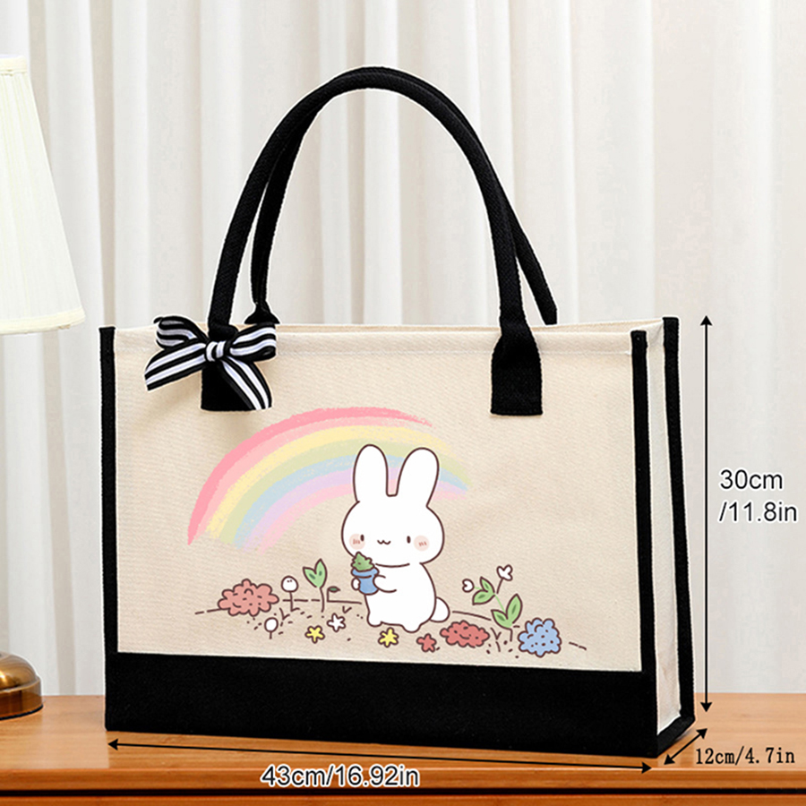 Cartoon-printed light white ca - مراجعة Tote Bag Canvas Print وسعره