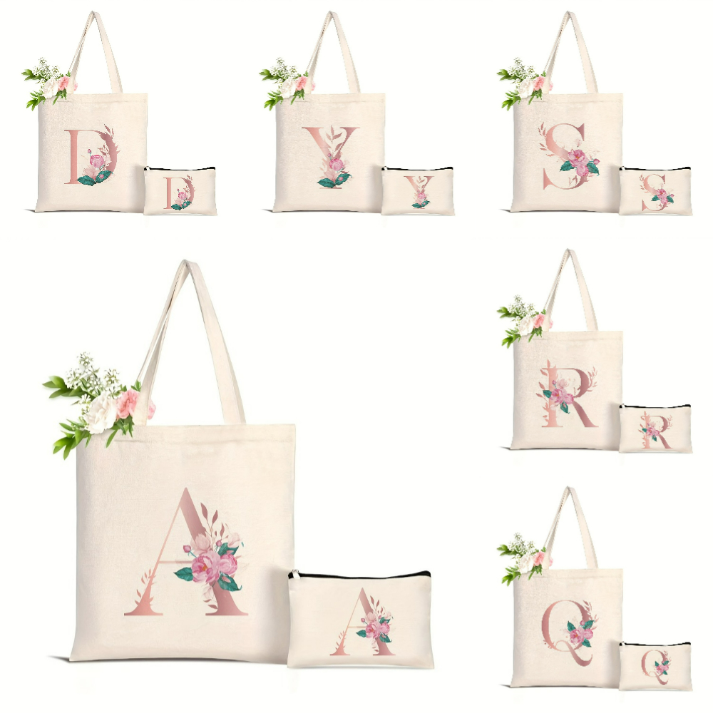1pc Floral Love Letter Print T - مراجعة Tote Bag Canvas Print وسعره