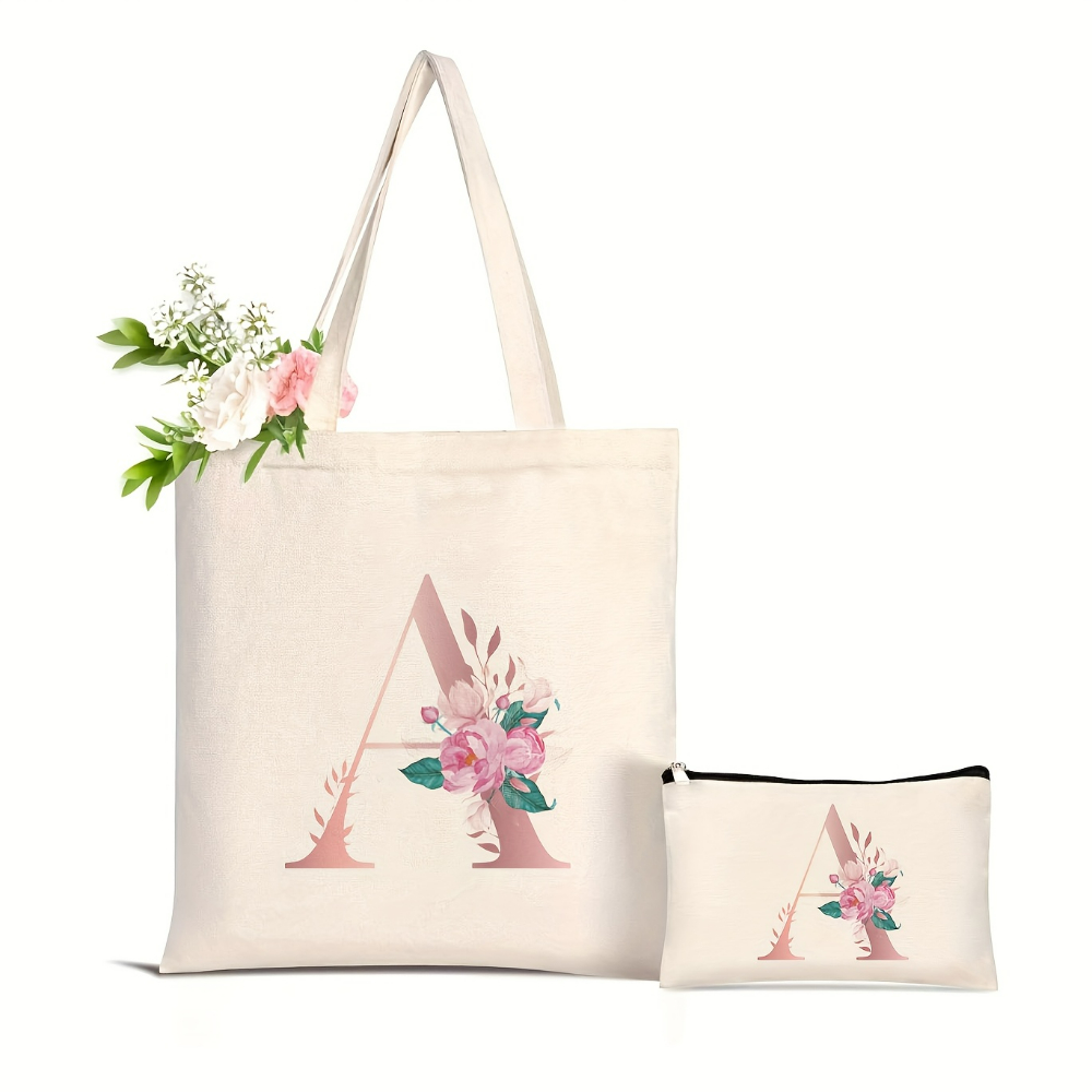 1pc Floral Love Letter Print T - مراجعة Tote Bag Canvas Print وسعره
