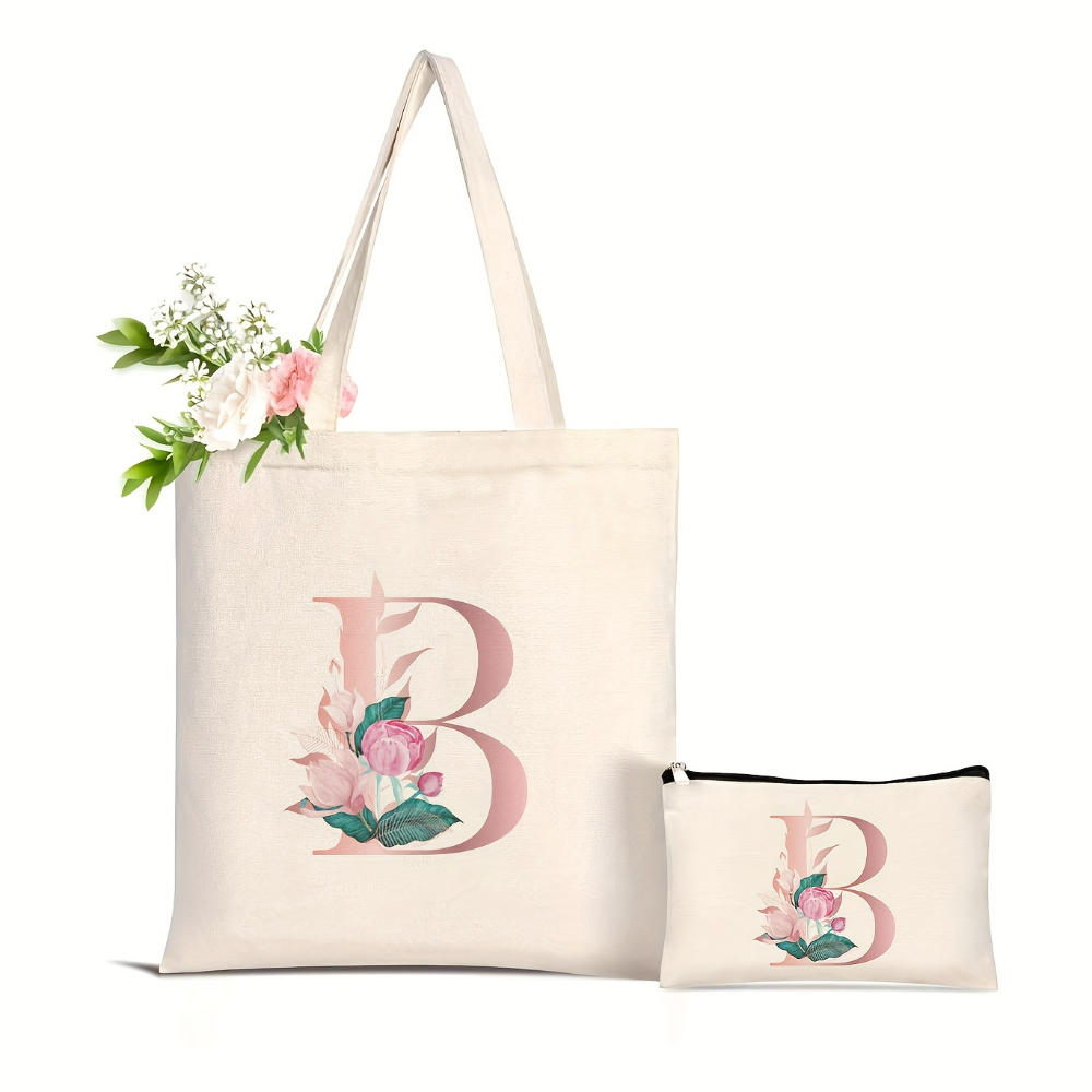 1pc Floral Love Letter Print T - مراجعة Tote Bag Canvas Print وسعره