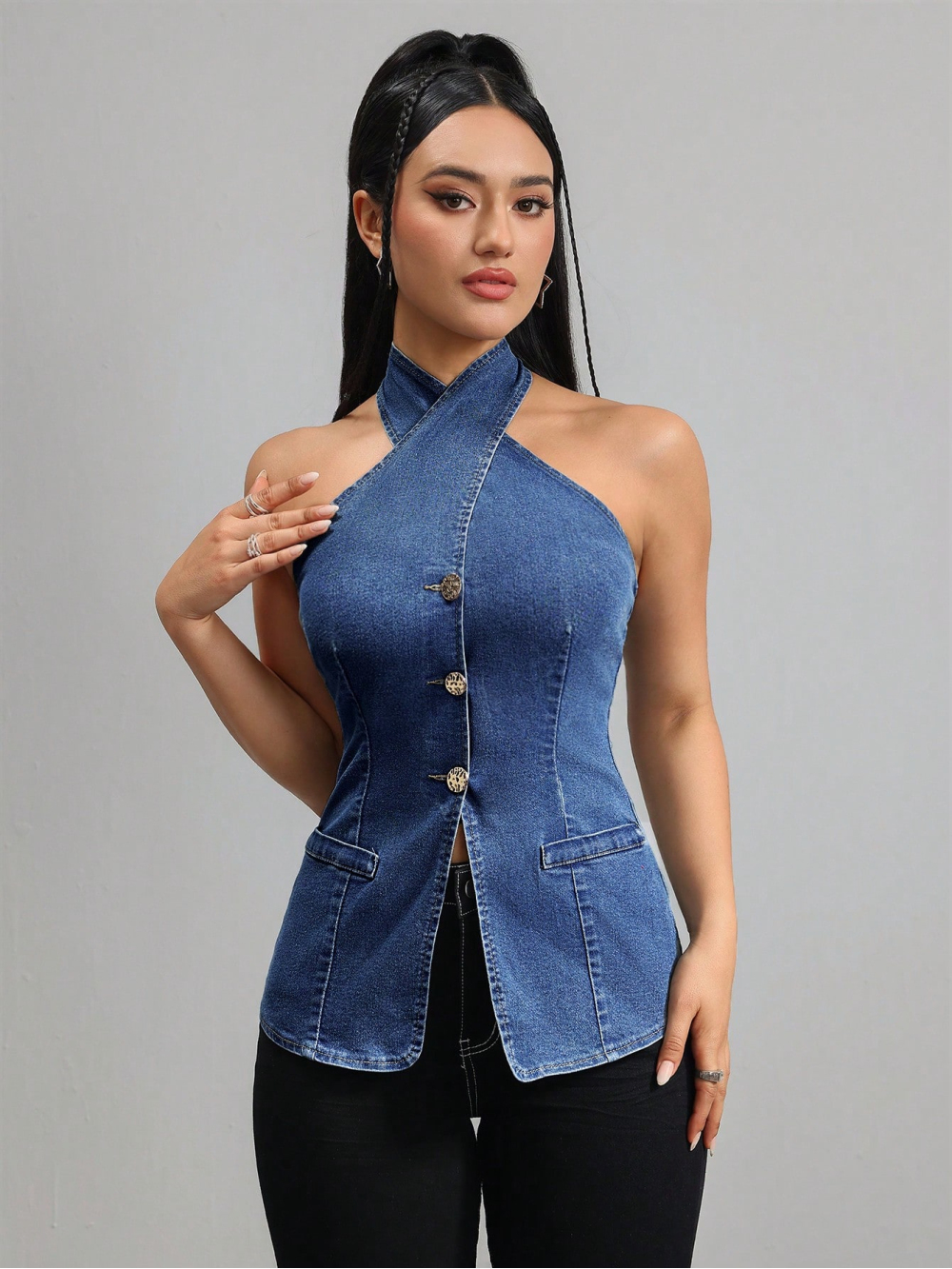 2026 new neck hanging sleevele - مراجعة Street Fashion Denim وسعره