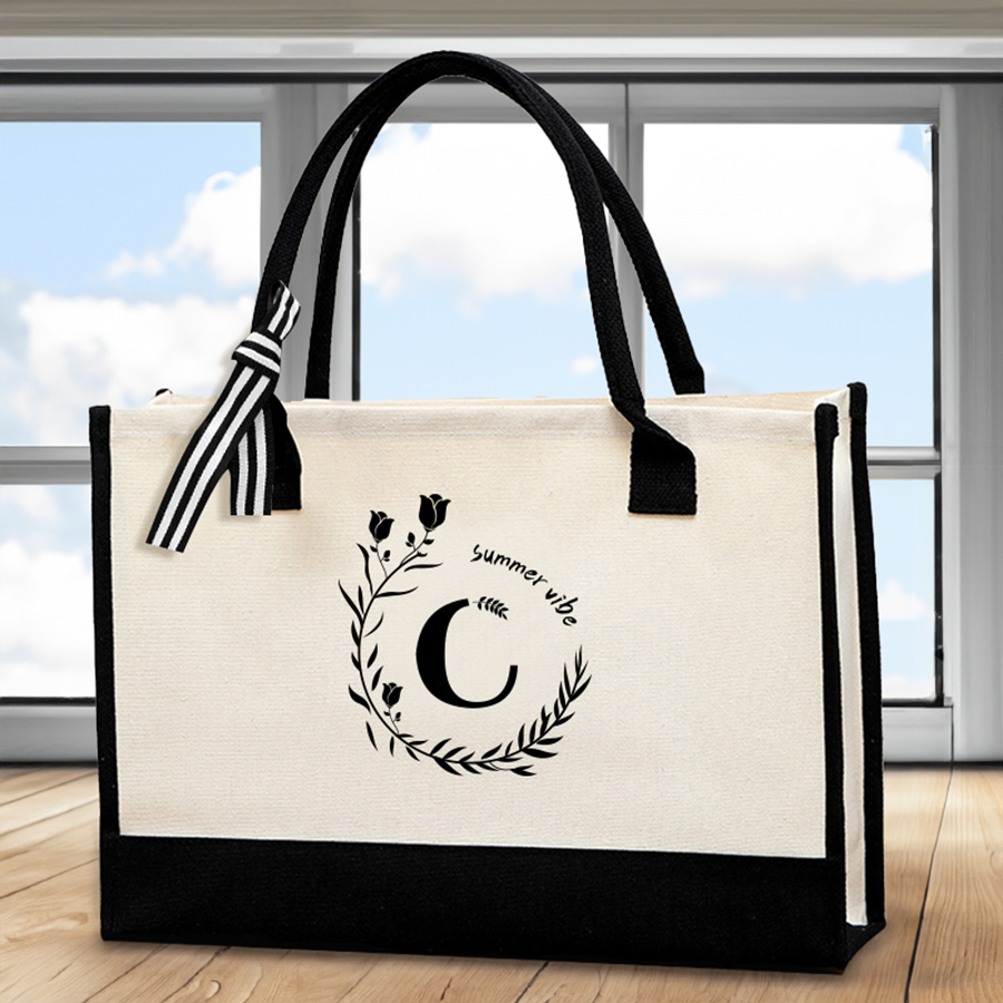 Leather letter print tote bag, - مراجعة Tote Bag Canvas Print وسعره