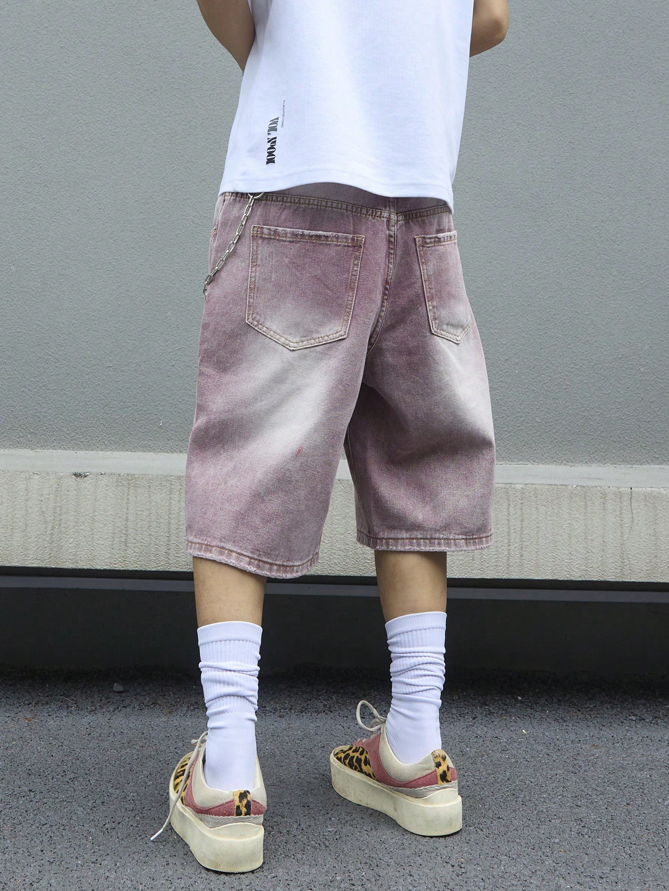 Men's Pink Gradient Denim Shor - مراجعة Street Fashion Art وسعره