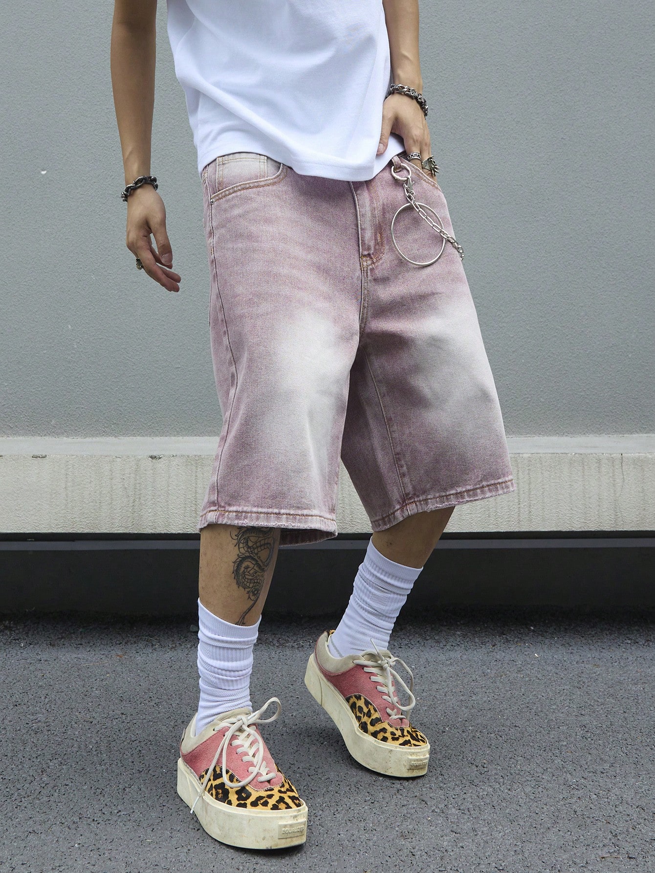 Men's Pink Gradient Denim Shor - مراجعة Street Fashion Art وسعره