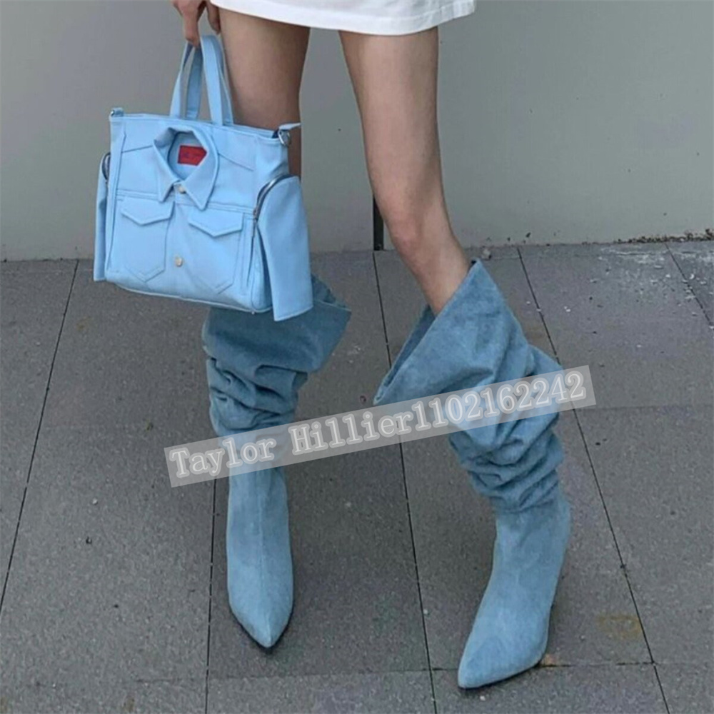 Springtime Blue Denim Pleated  - مراجعة Street Fashion Denim وسعره