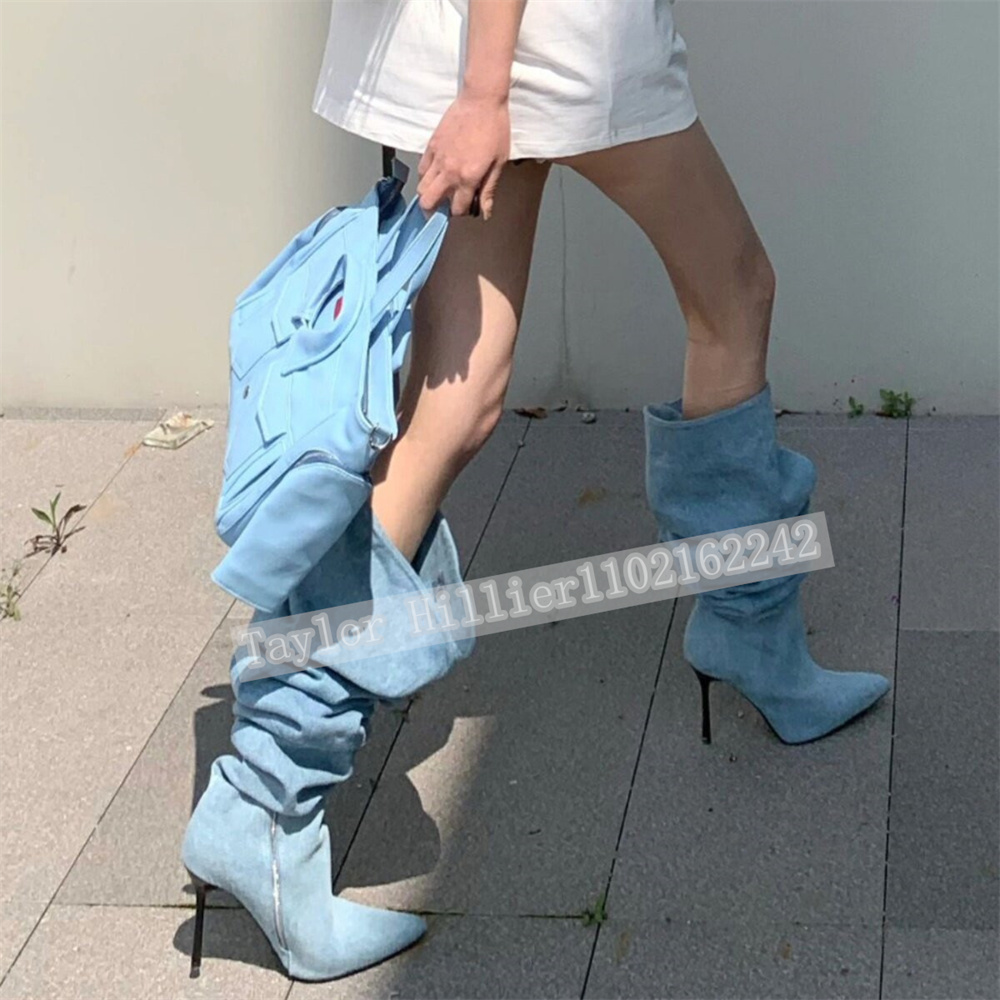 Springtime Blue Denim Pleated  - مراجعة Street Fashion Denim وسعره