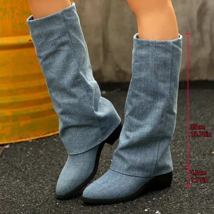 Women's Knee High Boots Autumn - مراجعة Street Fashion Denim وسعره