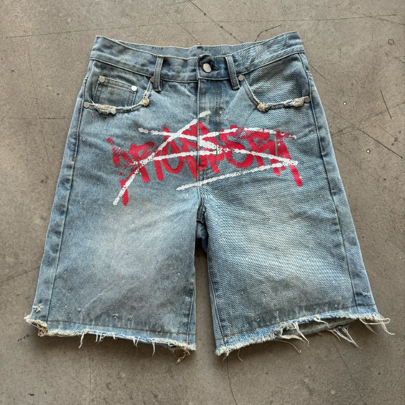 Y2K Graffiti Jorts Rhinestone  - مراجعة Street Fashion Art وسعره