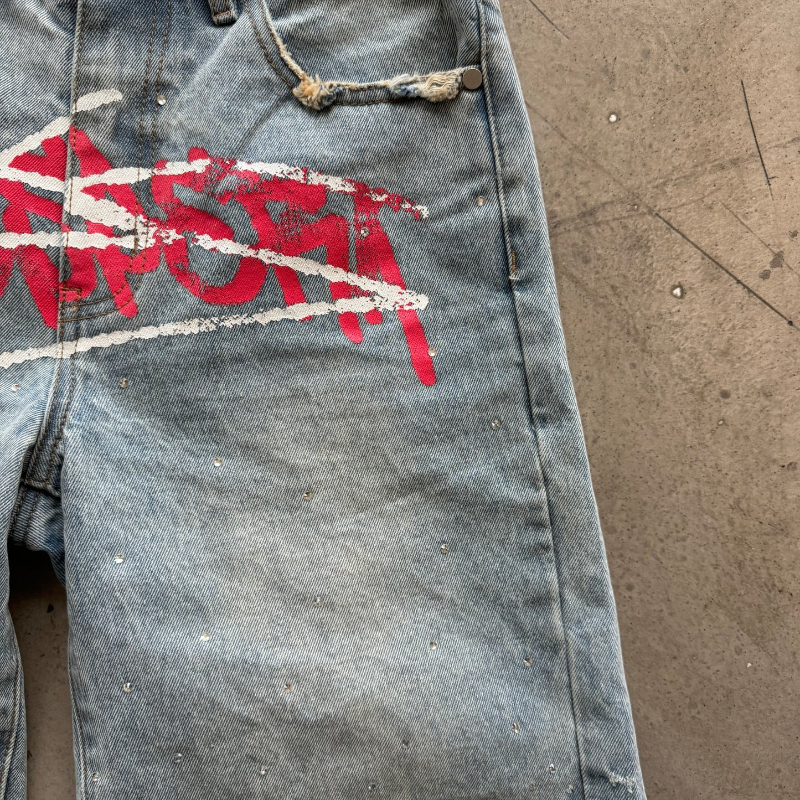 Y2K Graffiti Jorts Rhinestone  - مراجعة Street Fashion Art وسعره