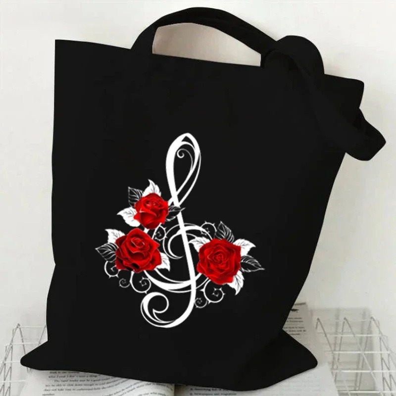 Music Note Heartbeat Printed C - مراجعة Tote Bag Canvas Print وسعره