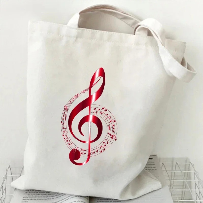 Music Note Heartbeat Printed C - مراجعة Tote Bag Canvas Print وسعره