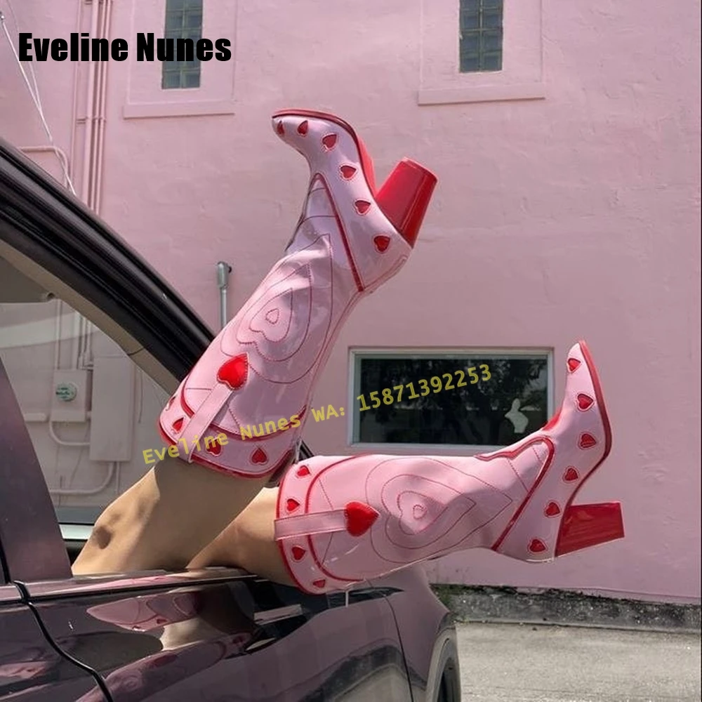 Pink Heart Space Cowgirl Boots - مراجعة Street Fashion Female وسعره