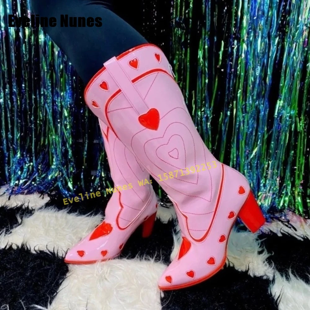 Pink Heart Space Cowgirl Boots - مراجعة Street Fashion Female وسعره