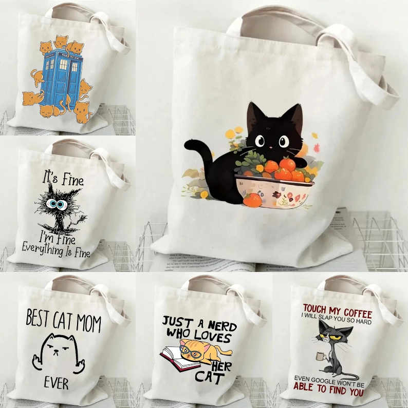 Cat and Book Canvas Handbag La - مراجعة Tote Bag Canvas Print وسعره