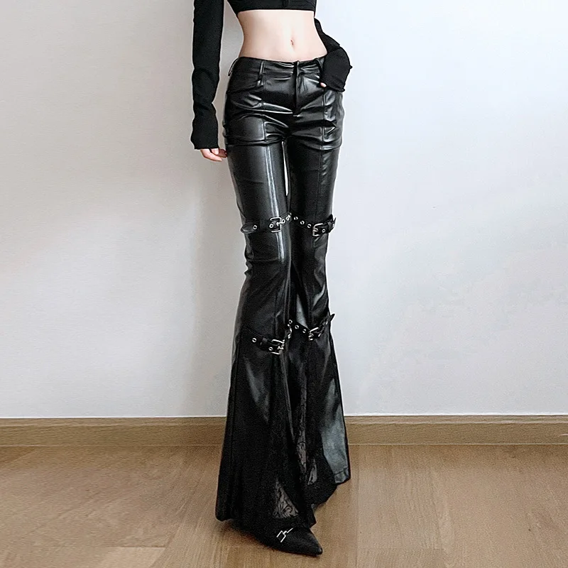 Women's PU Leather Flare Pants - مراجعة Street Fashion Female وسعره
