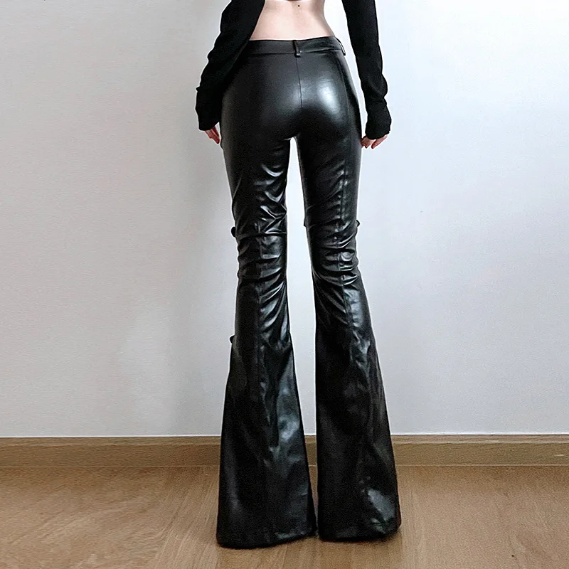 Women's PU Leather Flare Pants - مراجعة Street Fashion Female وسعره